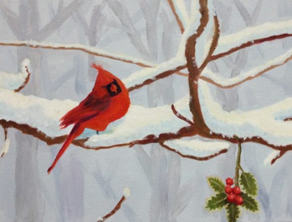 #41 - Cardinal With Holly, 9"x12"